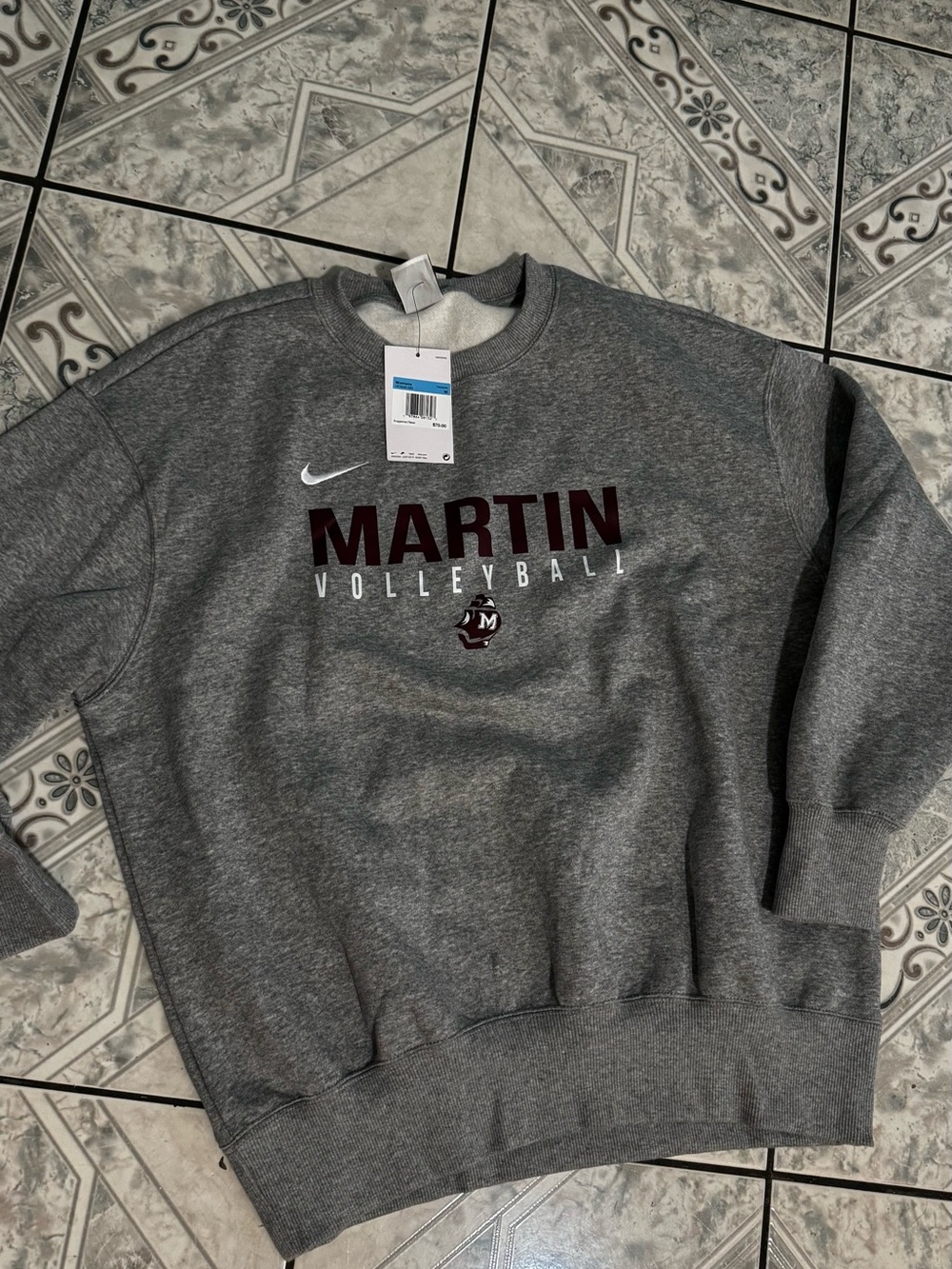 Nike Gray Martin Volleyball Crewneck Sweatshirt with Maroon Logo